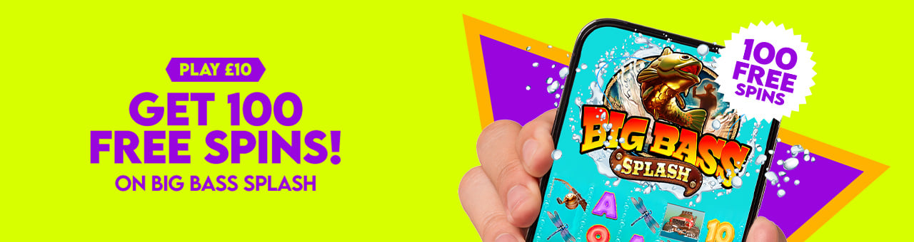 ad for casushi casino new customers. Bet £10 and get 100 free spins on big bass splash