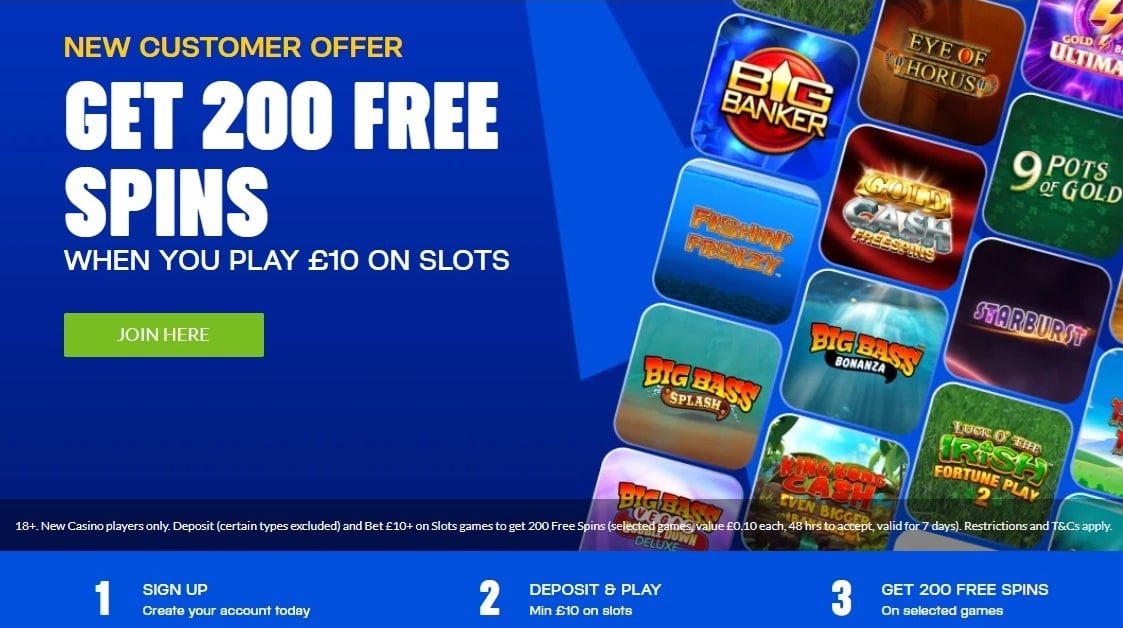  advert for coral casino new customers. Wager £10 and get 200 free spins
