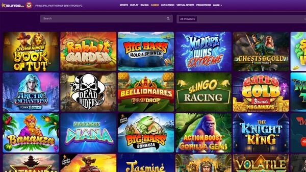 screen shot of hollywood bets casino home page