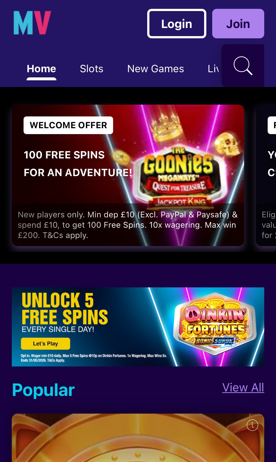 Magical Vegas mobile website