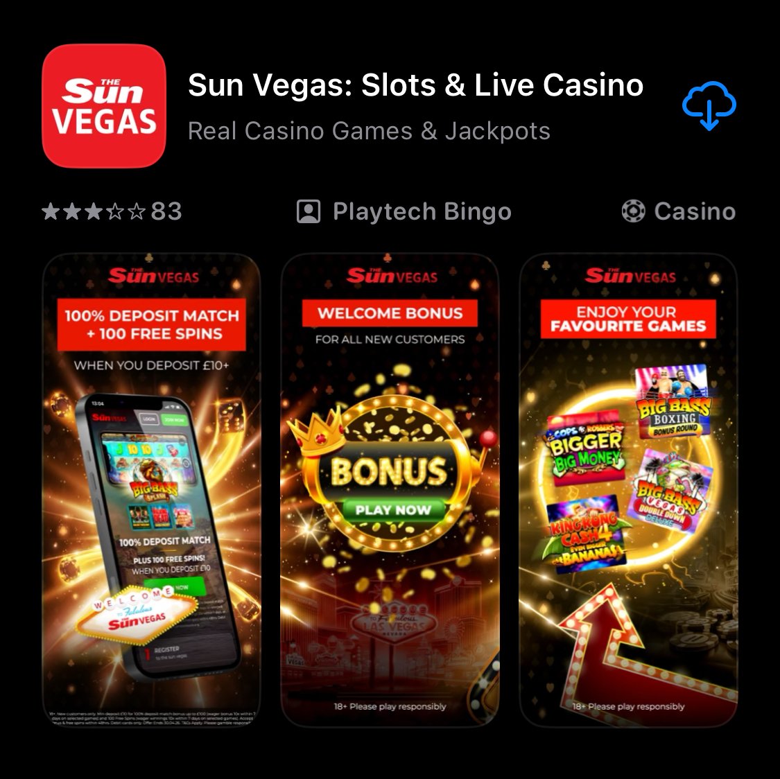 The Sun Vegas app shown on App Store