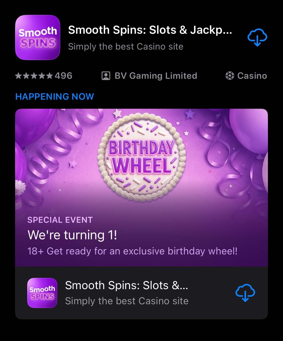 Smooth Spins app shown on app store