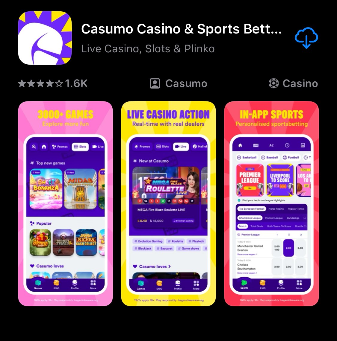 Casumo app shown on app store