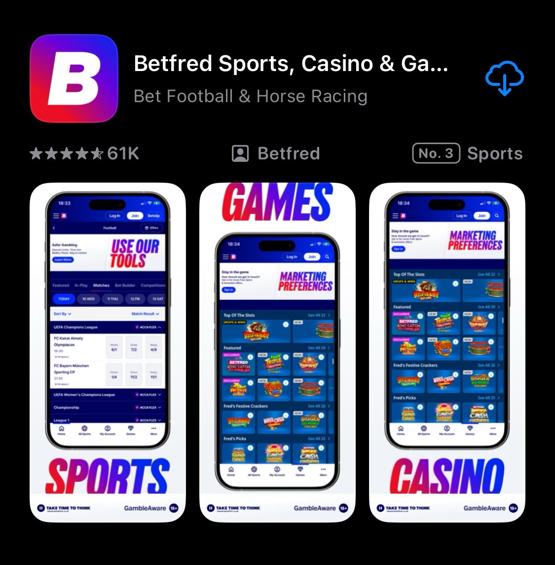 Betfred's mobile app shown on the App Store