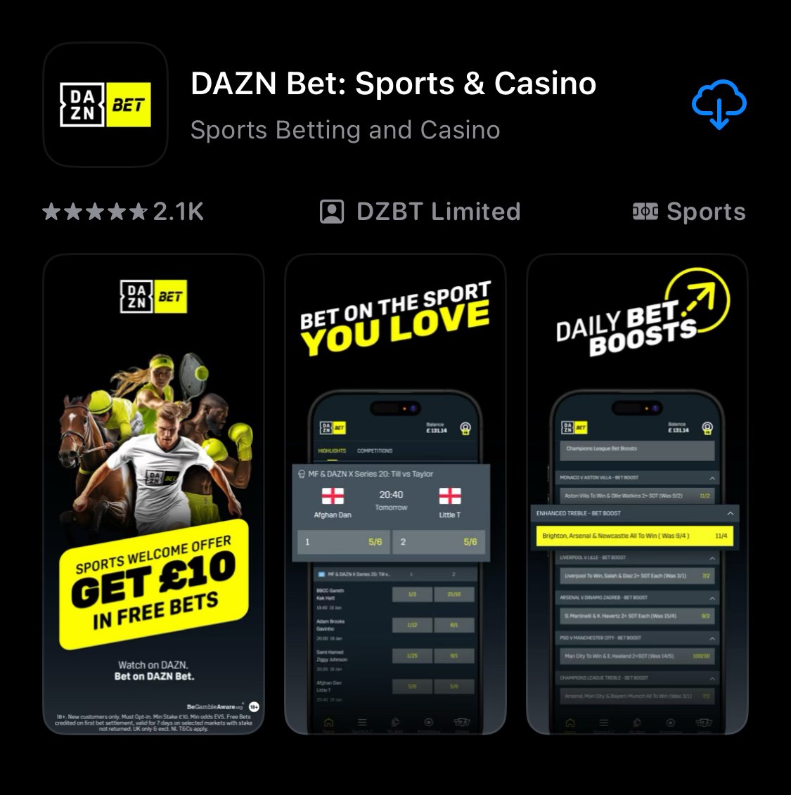 Dazn Bet casino app shown on App Store