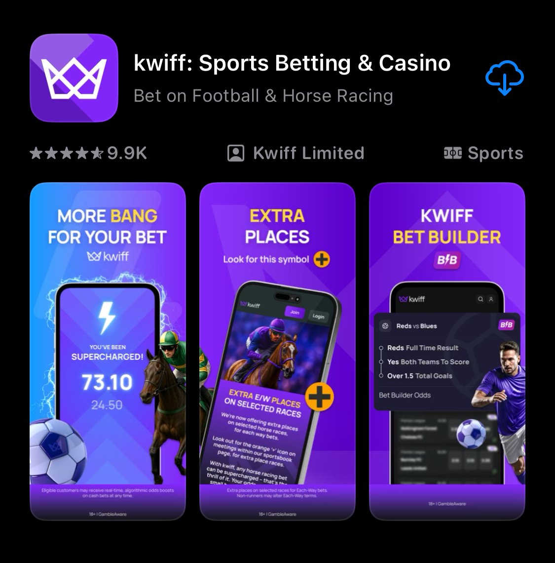 Kwiff mobile app shown on app store