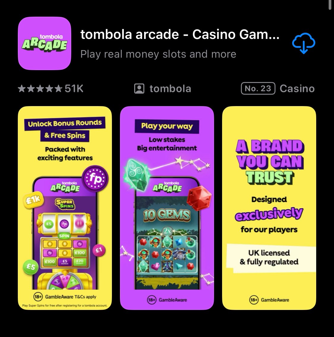 Tombola Arcade app shown on app store
