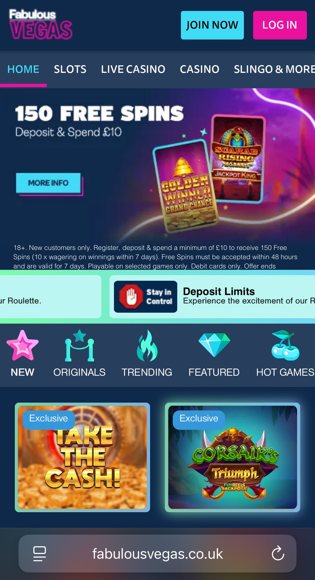 Fabulous Vegas mobile website homepage Fabulous Vegas mobile website homepage