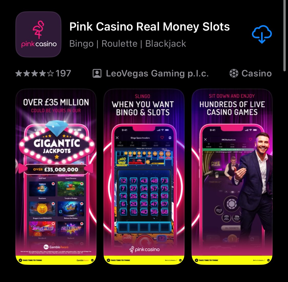 Pink Casino app shown on app store Pink Casino app shown on app store