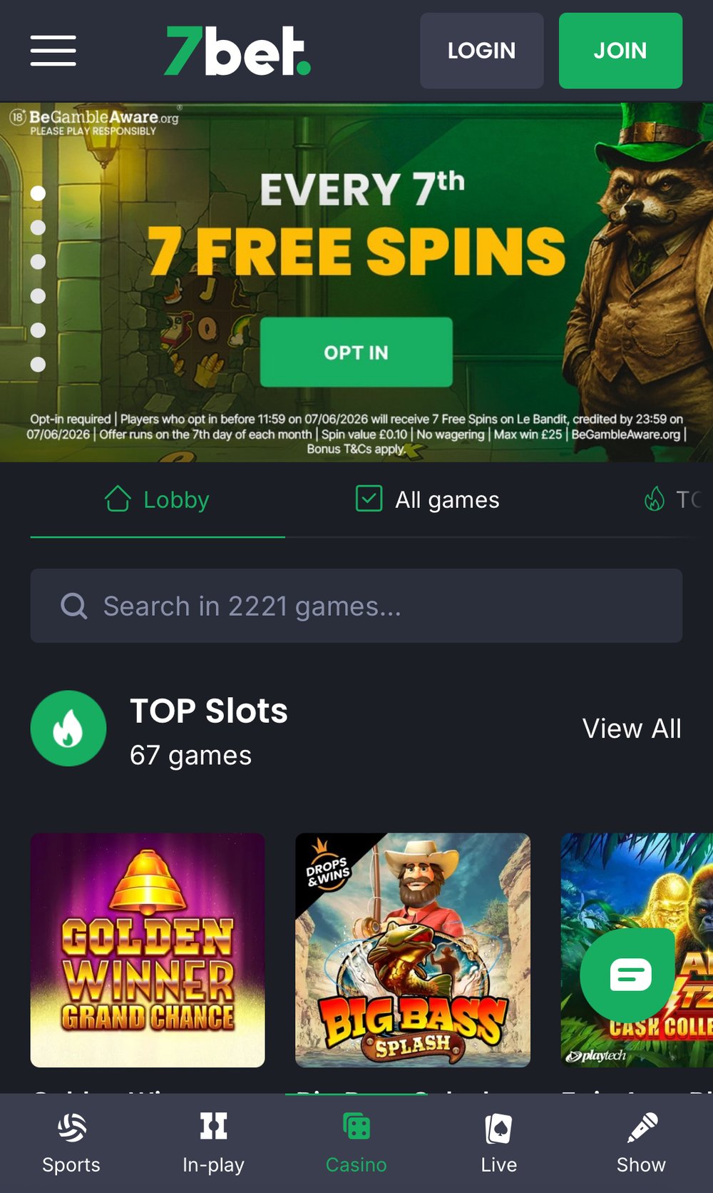 7Bet casino on mobile website