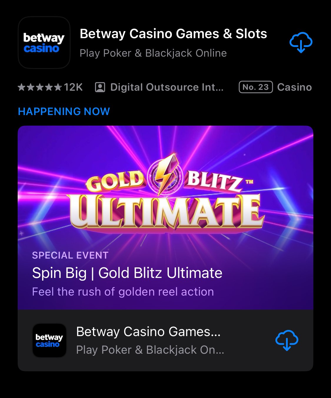Betway casino mobile app shown on app store