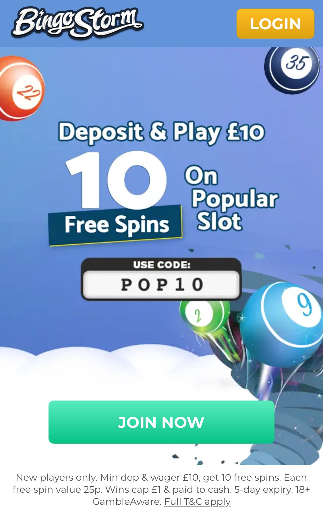 Bingo Storm mobile site