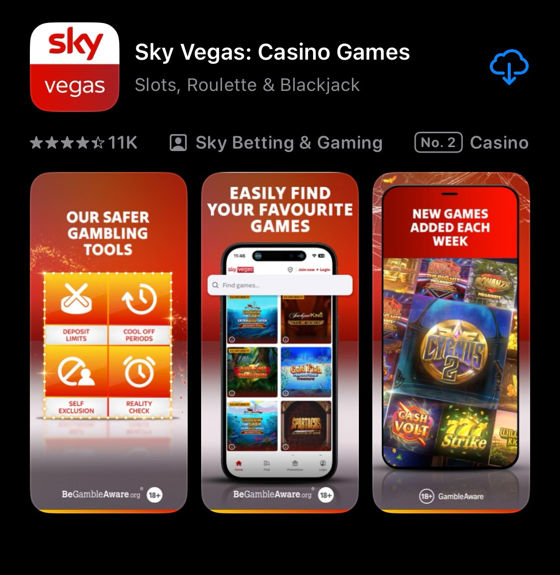 Sky Vegas app shown on App Store
