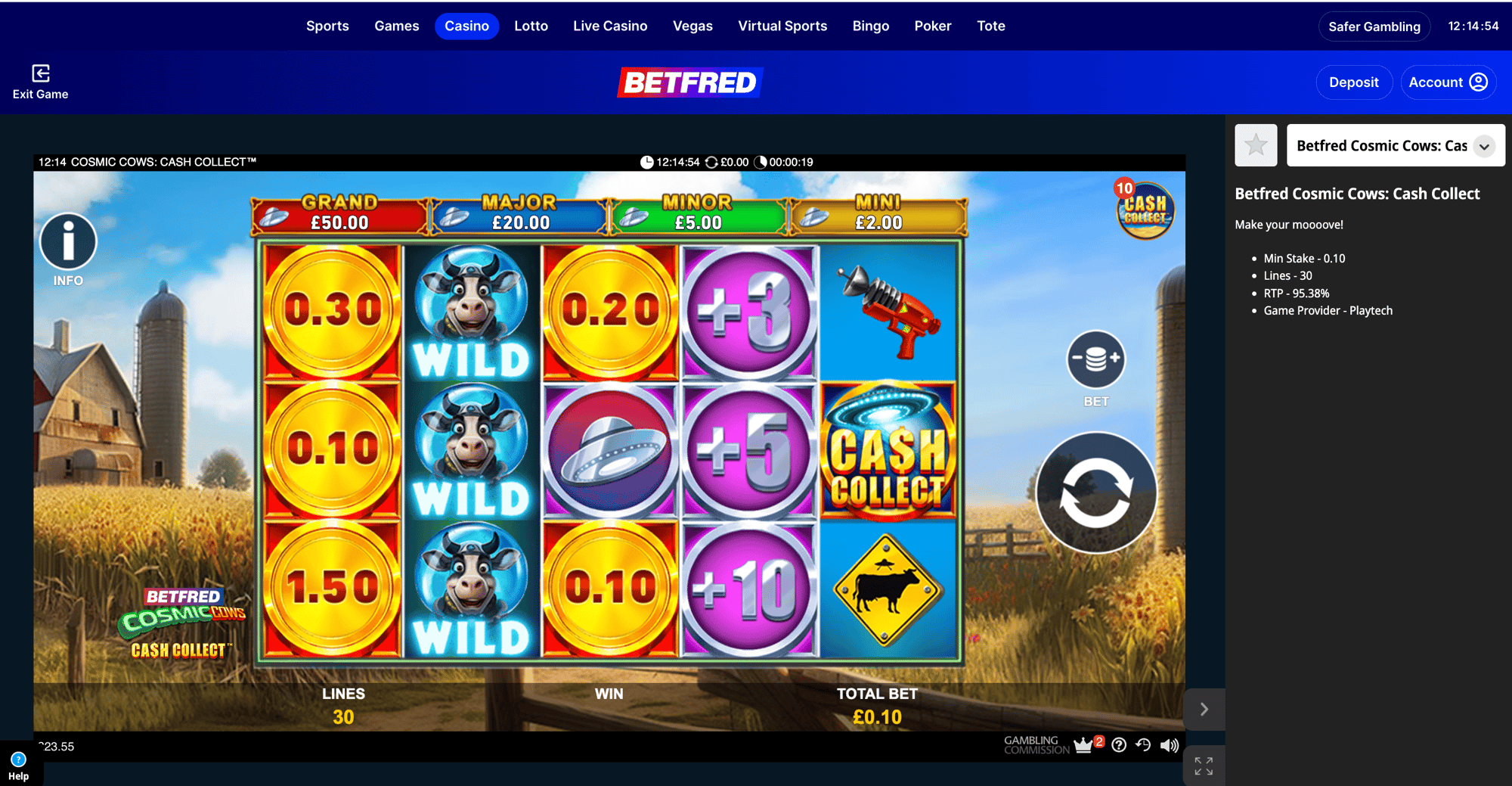Betfred Casino Gameplay on Cosmic Cows: Cash Collect