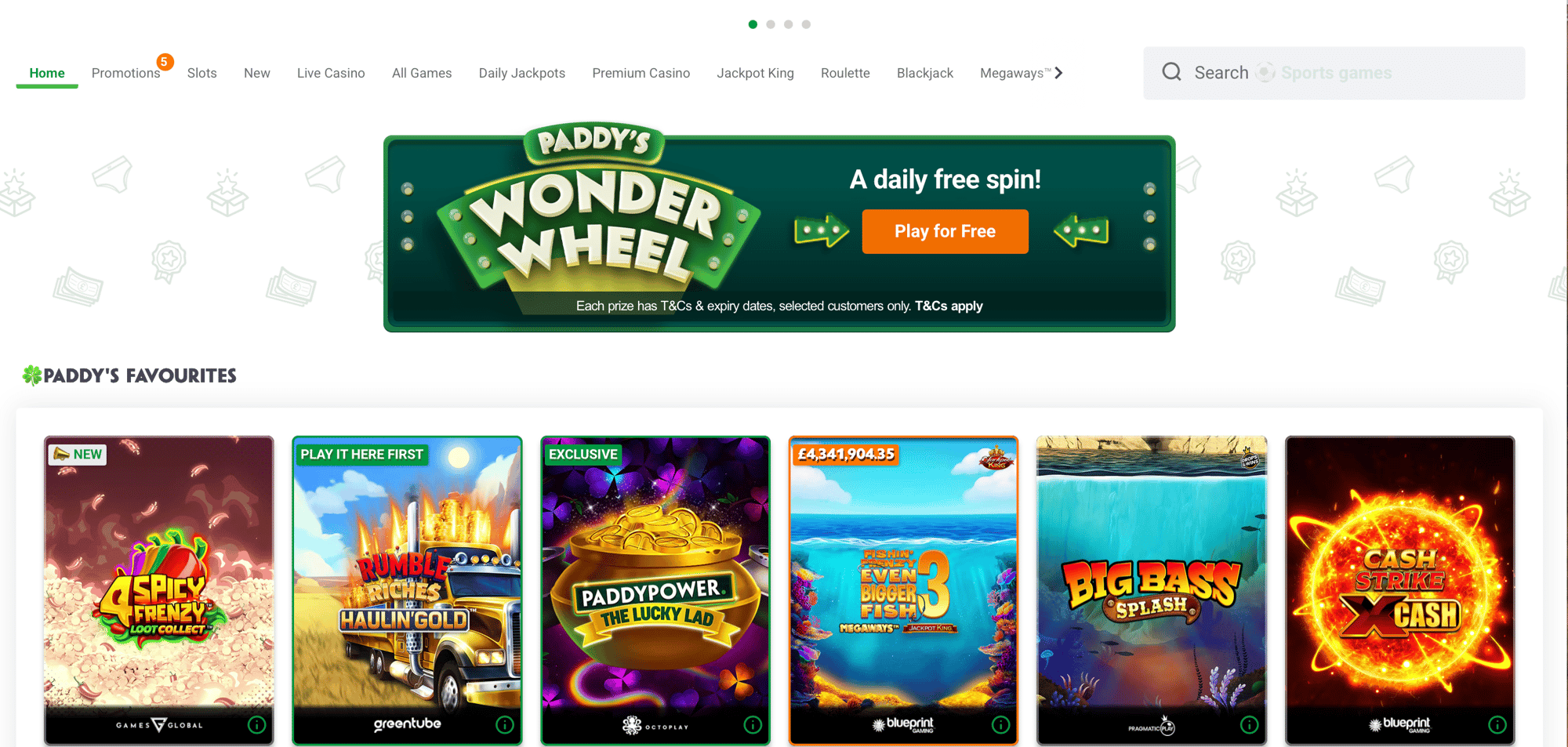 Paddy Power Games homepage