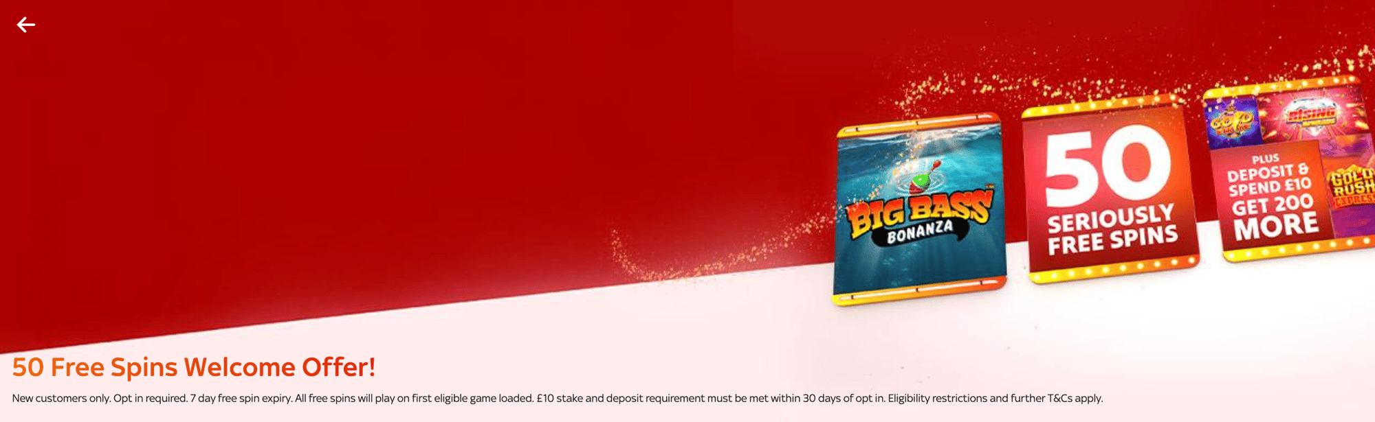 Sky Vegas welcome offer: new customers receive 50 free spins