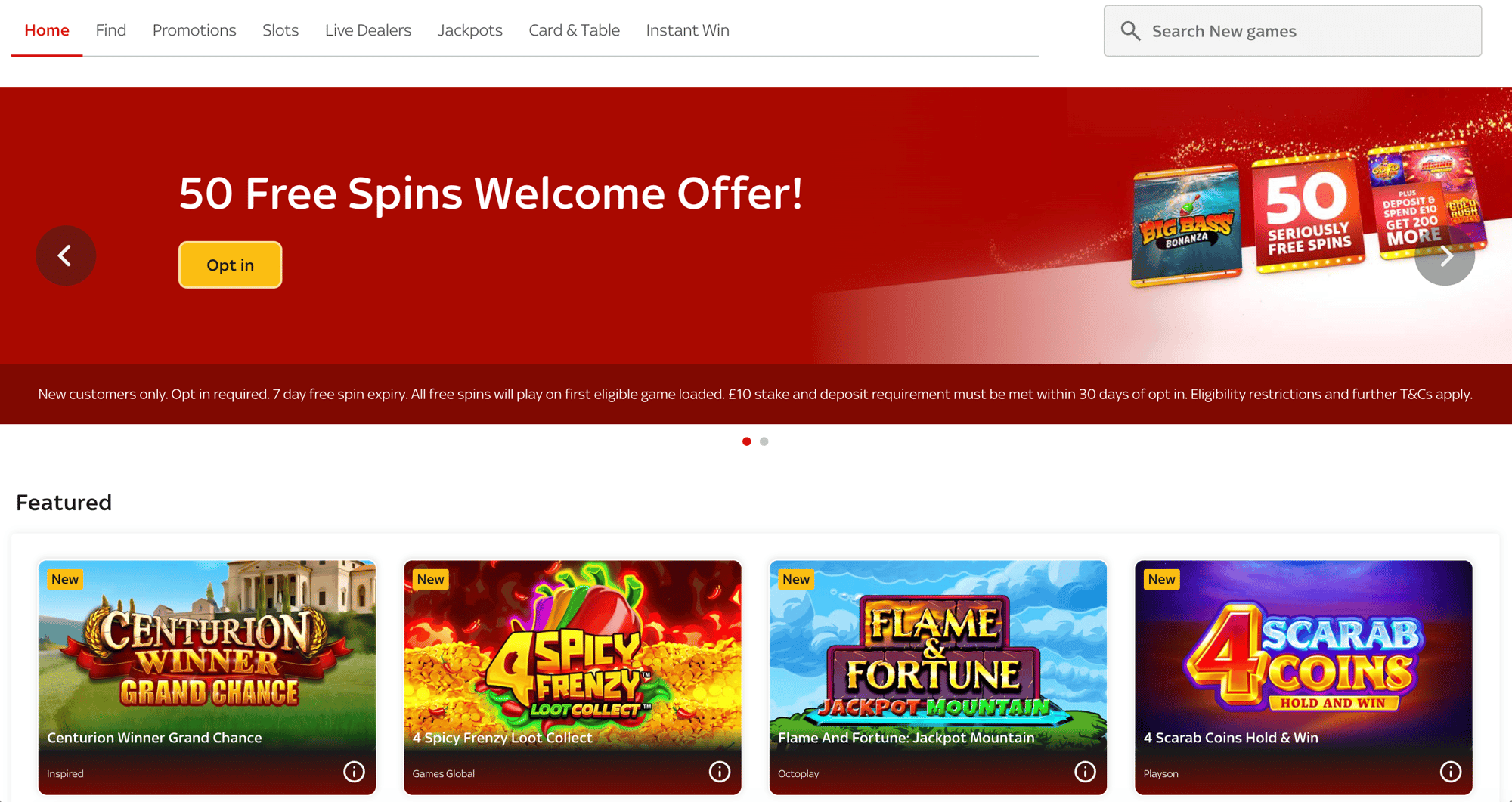 Sky Vegas homepage