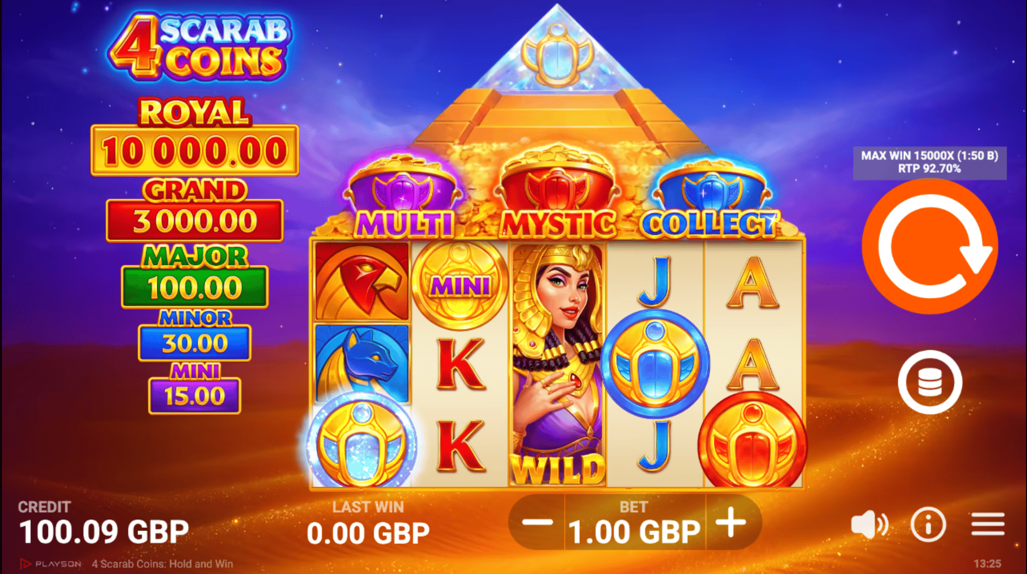 Sky Vegas gameplay on 4 Scarab Coins