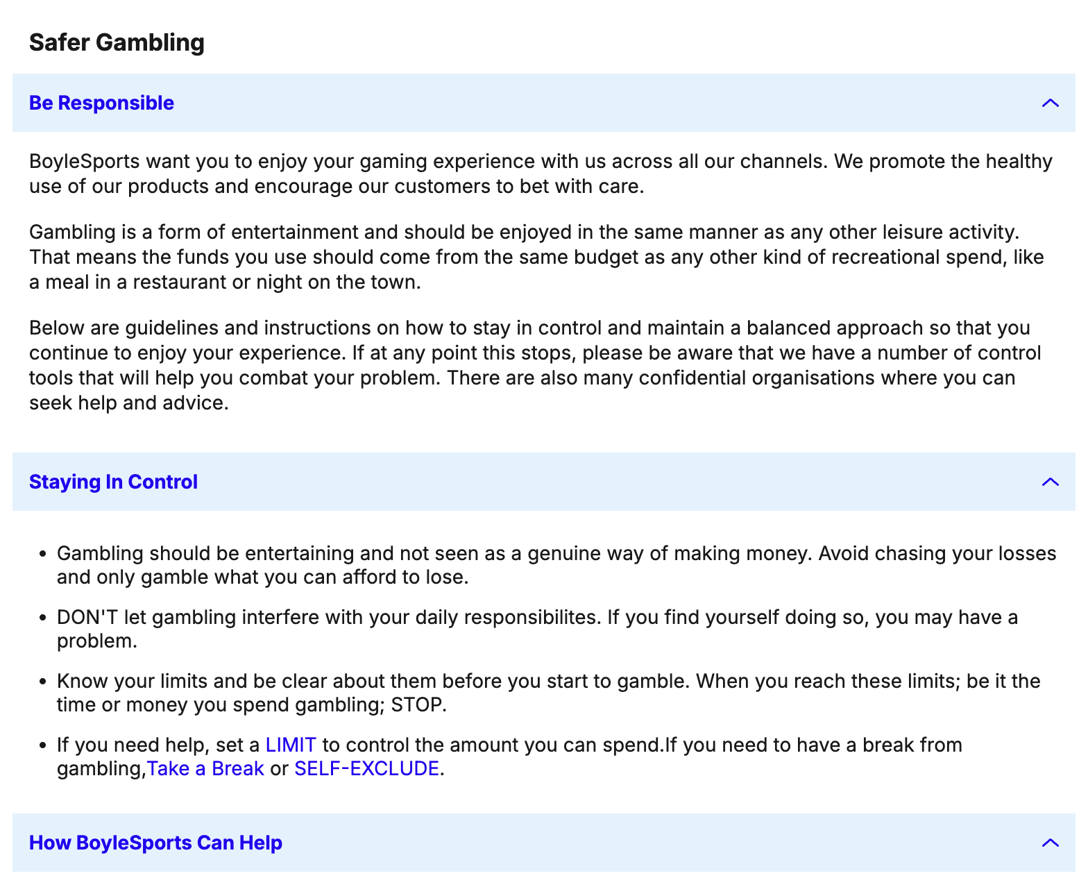 BoyleSports Safer Gambling advice BoyleSports Safer Gambling advice