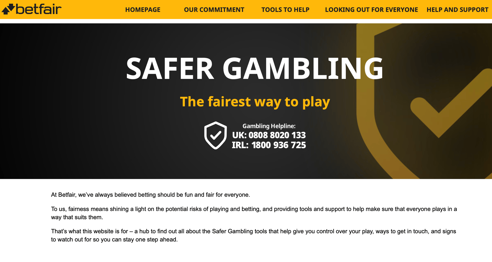 Betfair Safer Gambling section Betfair Safer Gambling section