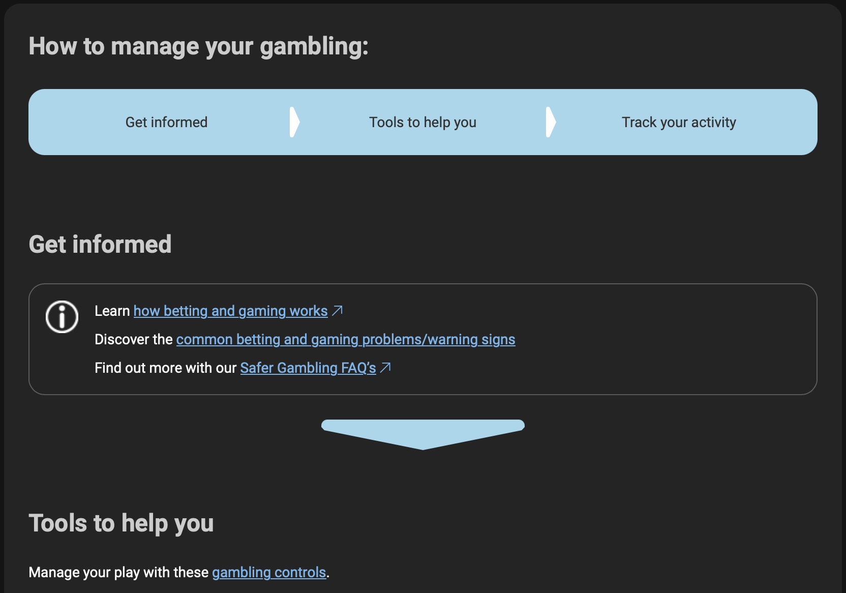 Bwin Safer Gambling section