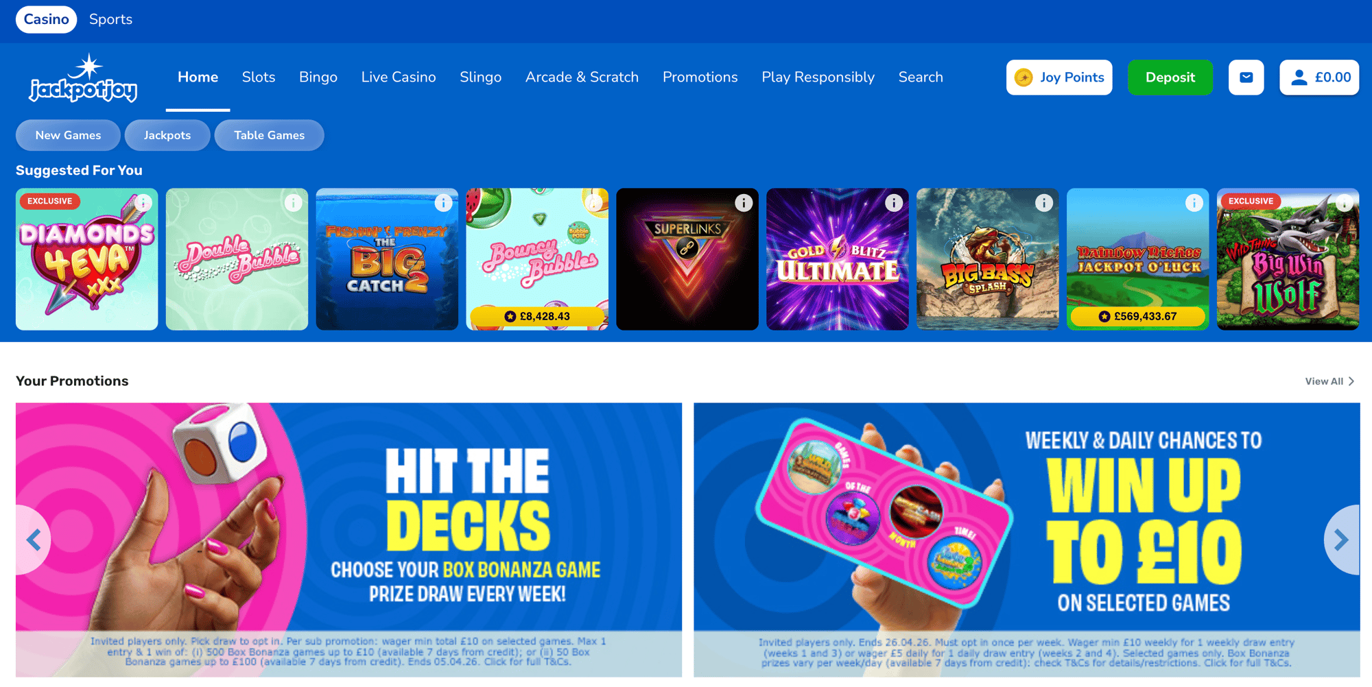 Jackpotjoy casino homepage