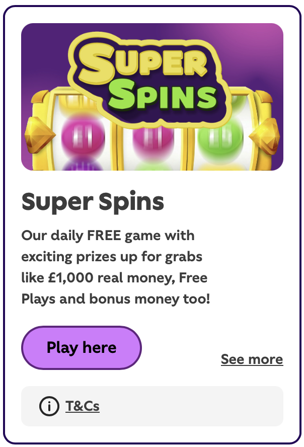 Tombola Arcade Super Spins reload offer
