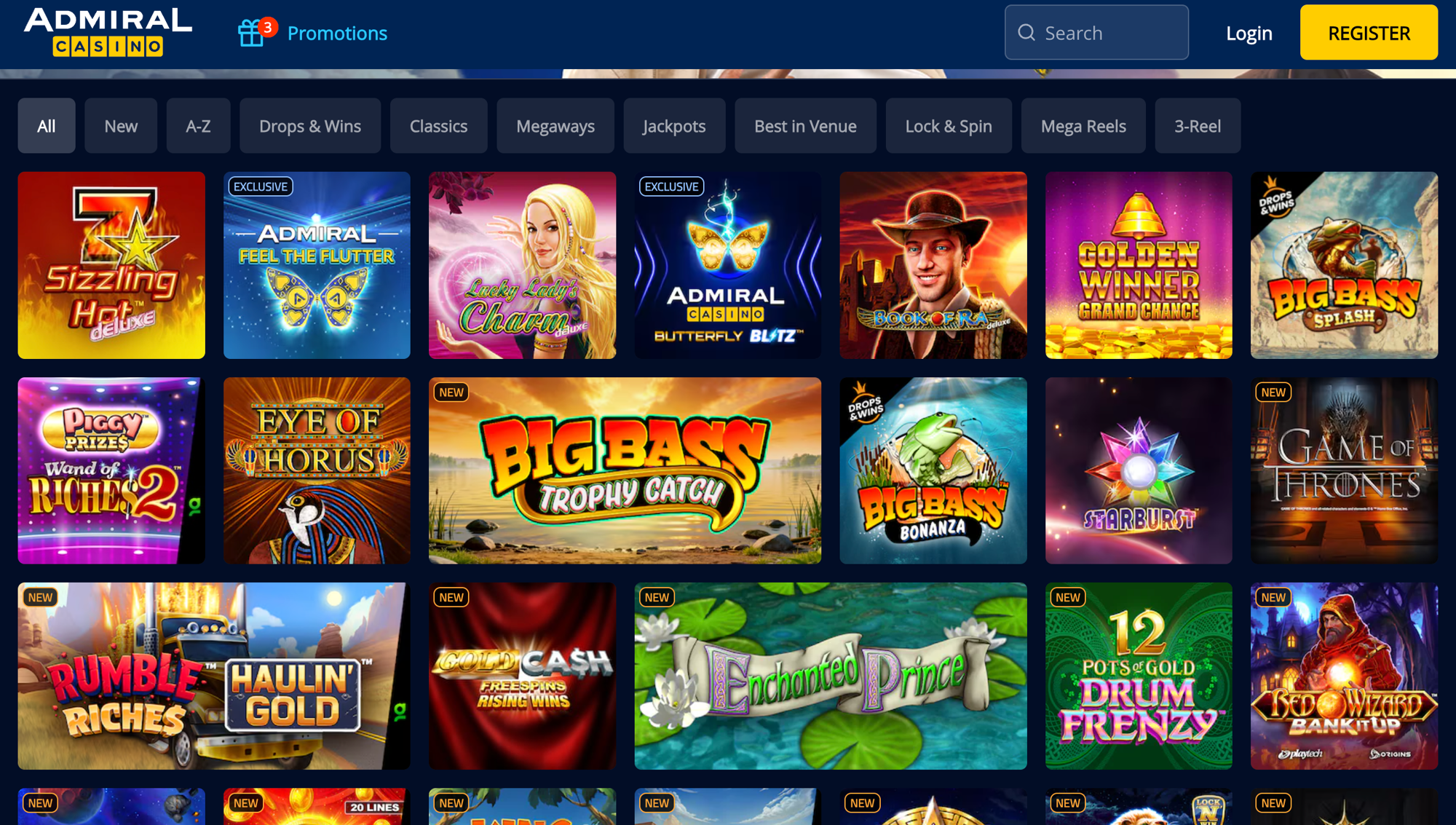 Admiral Casino homepage