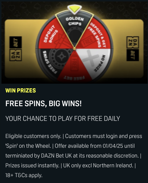 Dazn Bet's daily prize wheel