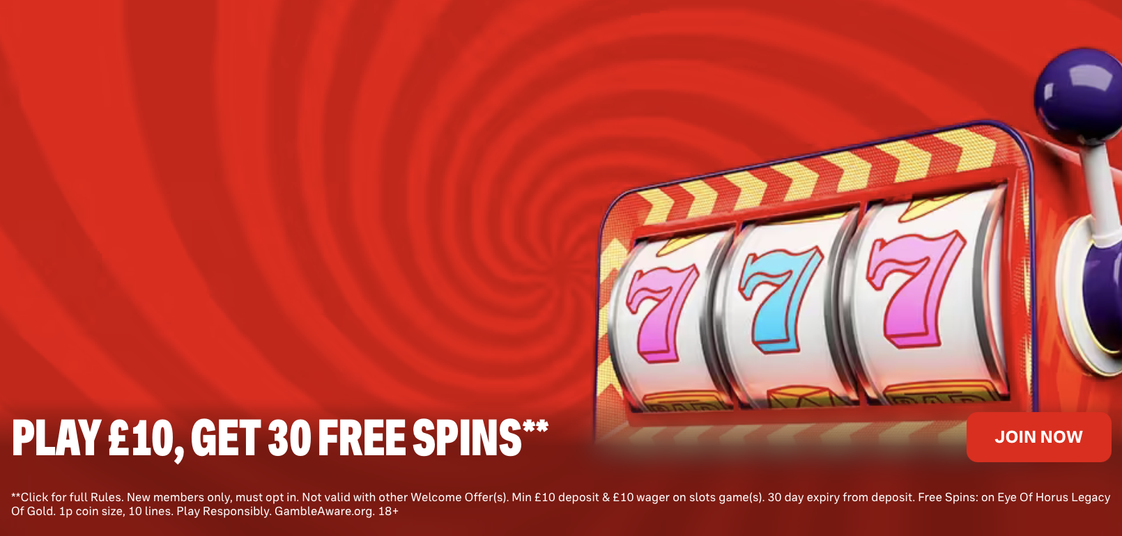 Bally Casino welcome offer: play £10, get 30 free spins