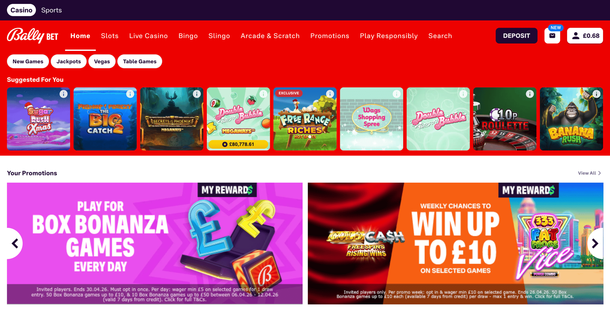 Bally Casino homepage