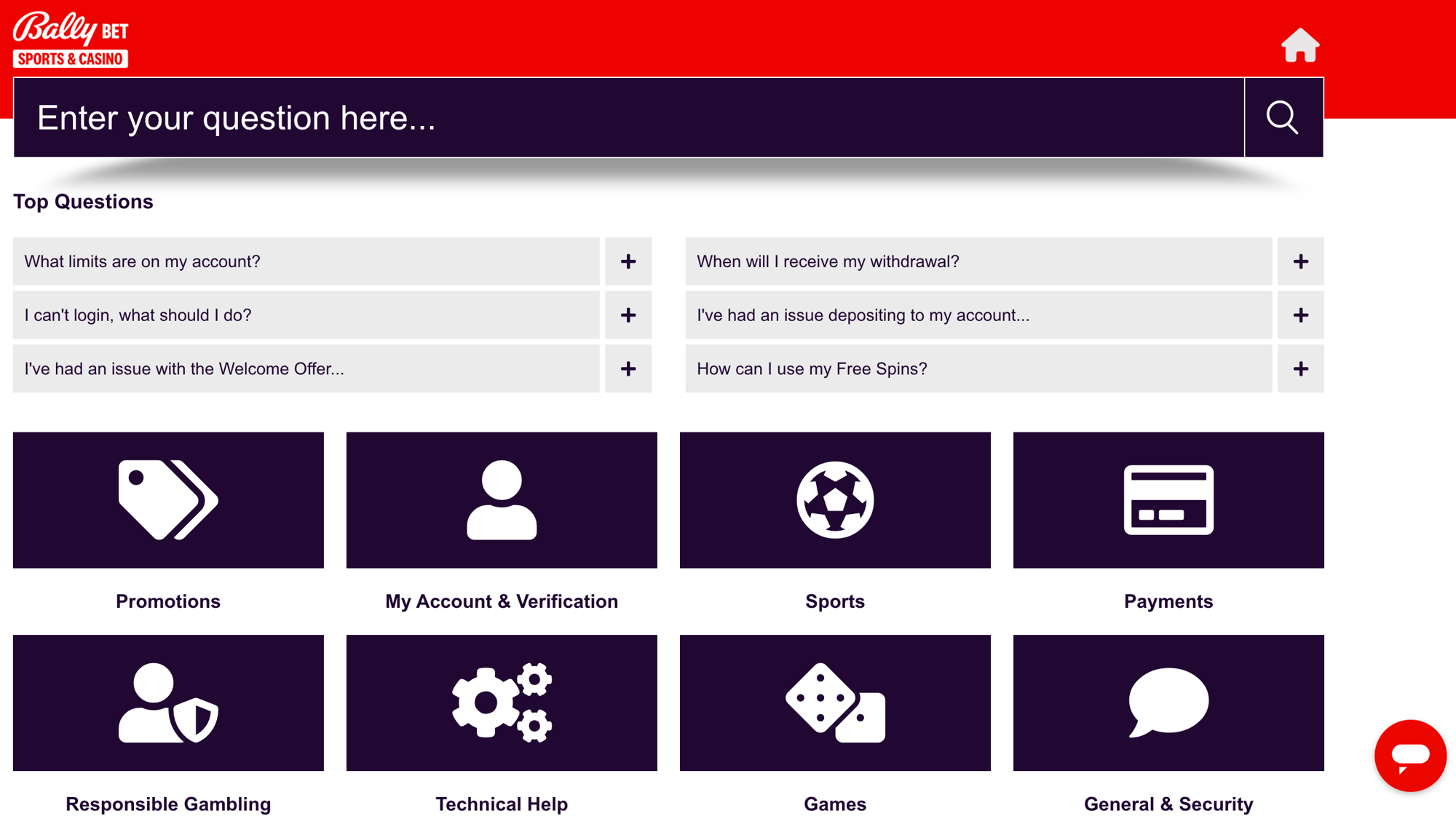 Bally Casino help centre