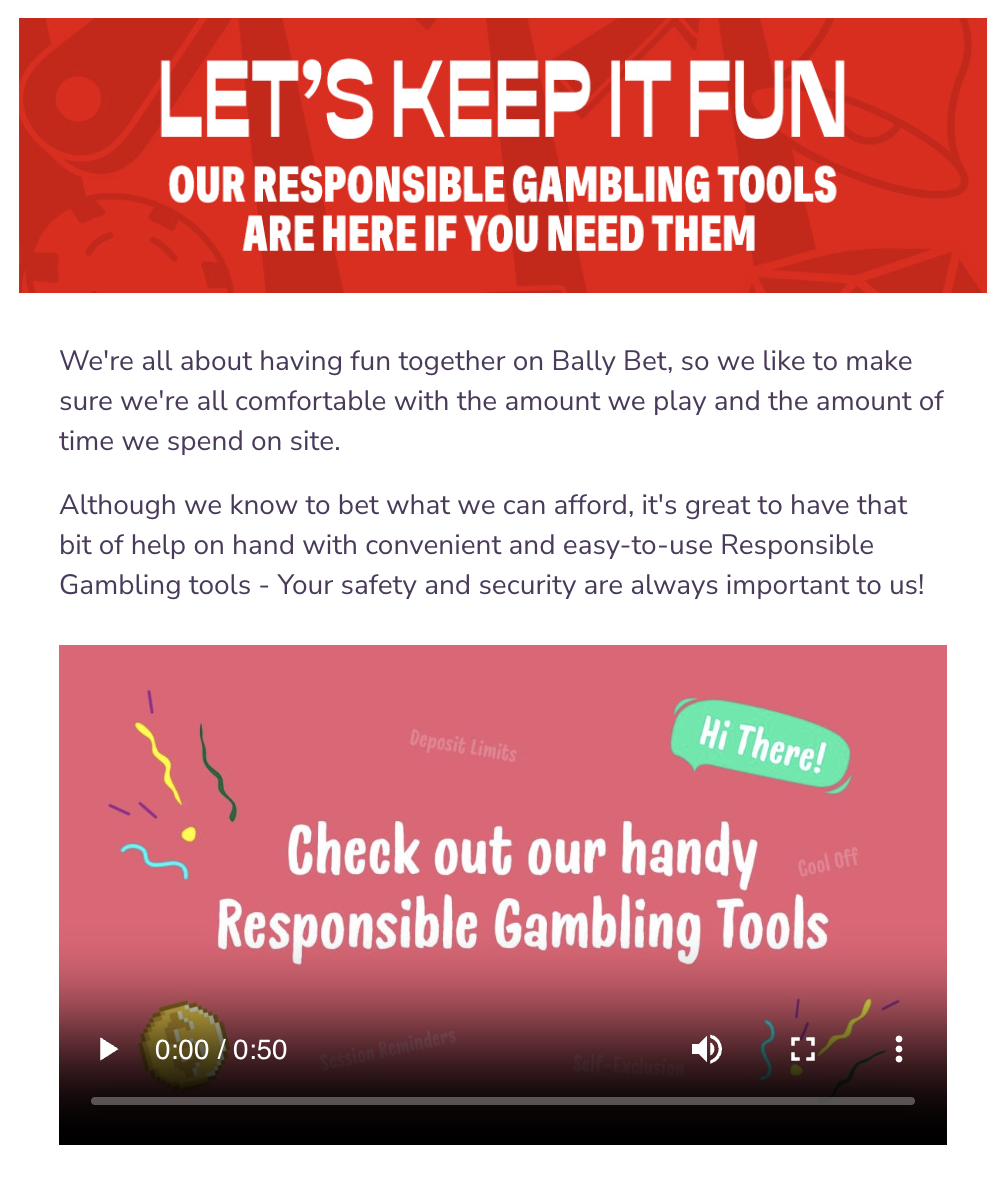 Bally Casino Safer Gambling section