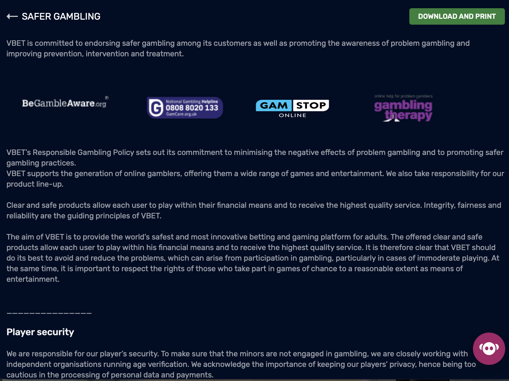 VBet Safer Gambling section VBet Safer Gambling section