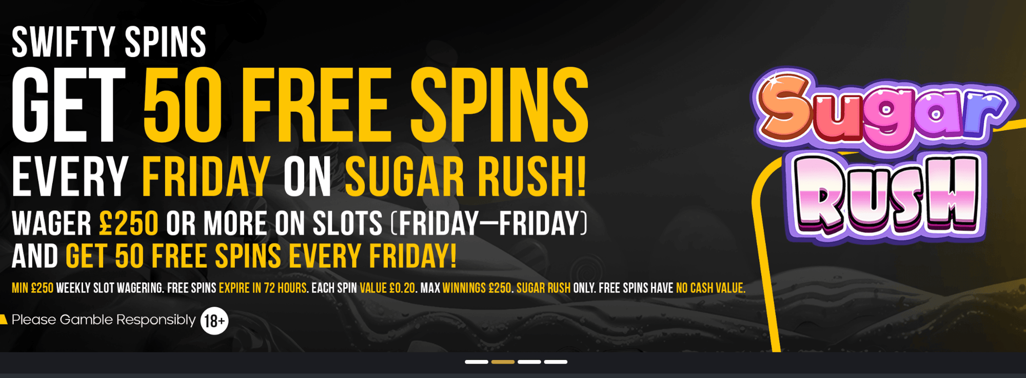 Swifty Sports casino reload offer: get 50 free spins on Sugar Rush by wagering £250