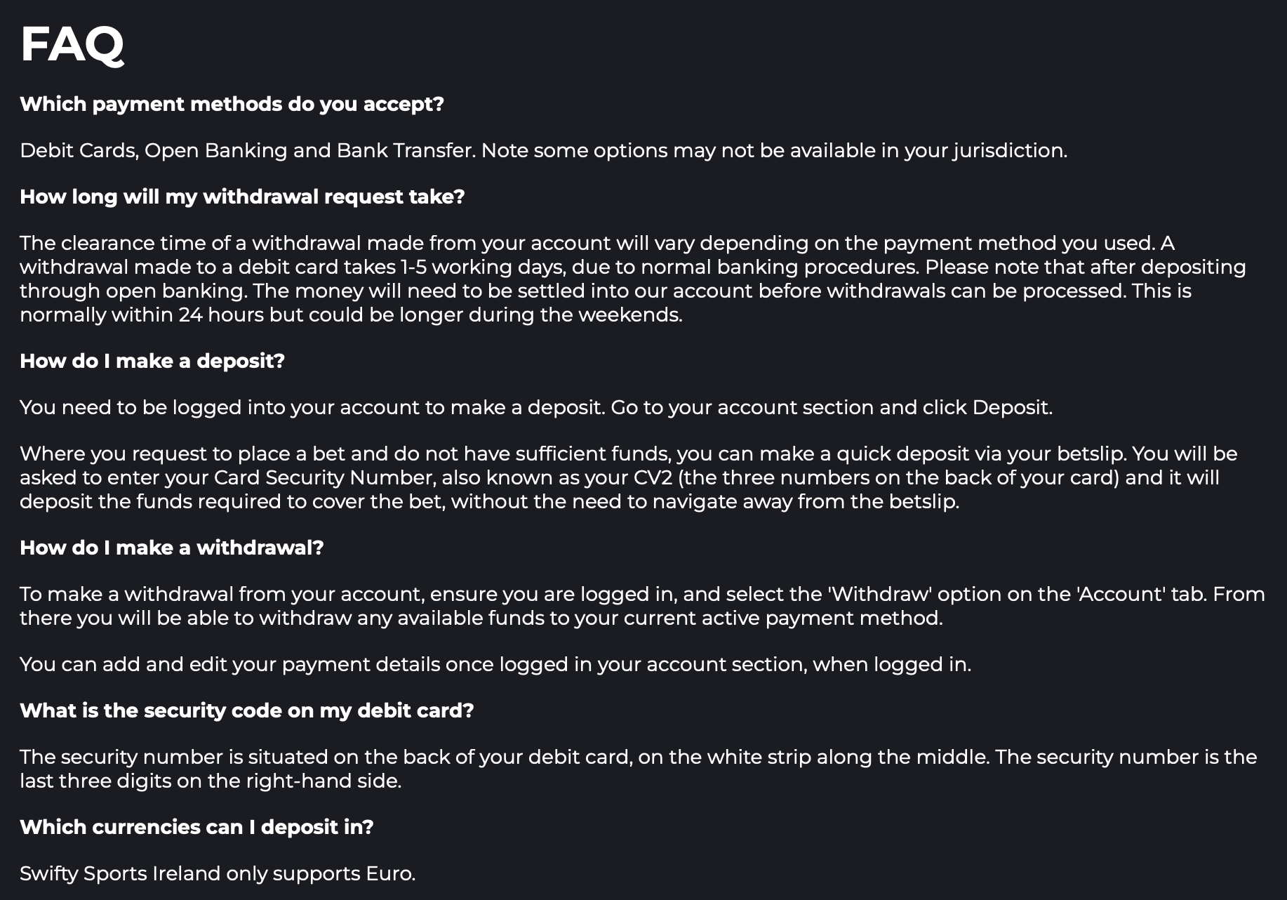 Swifty Sports FAQs