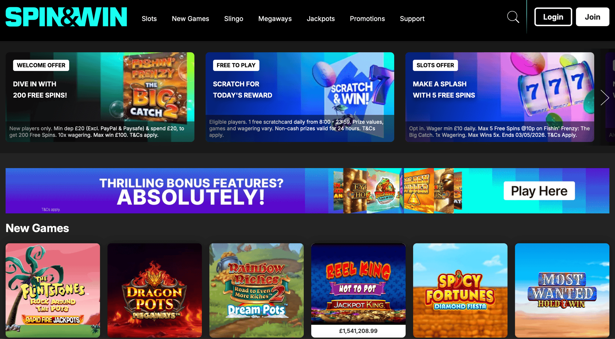 Spin & Win casino homepage