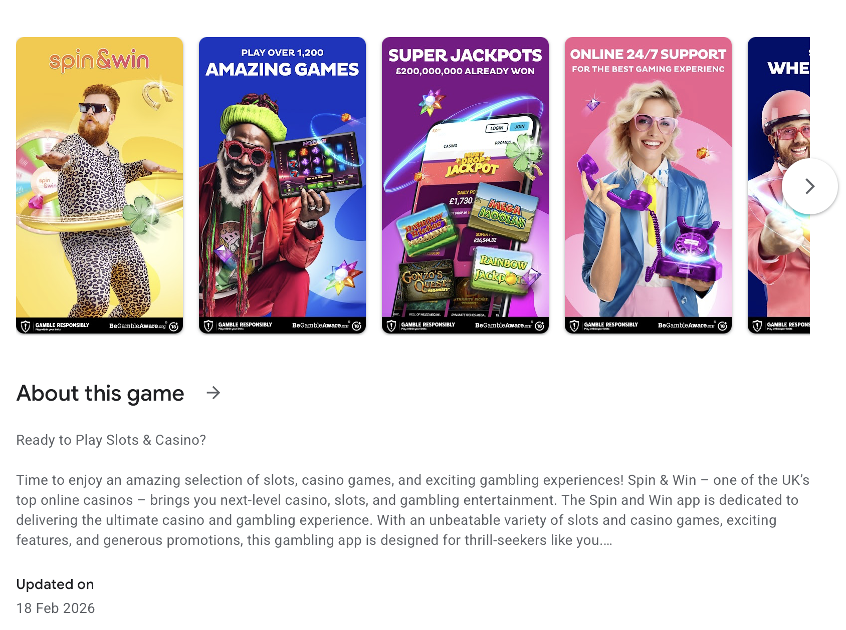 Spin and Win app shown on app store