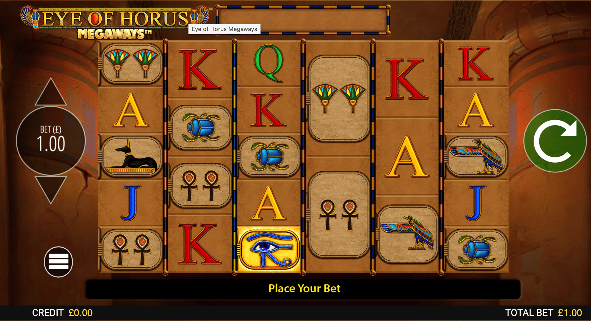 Spin and Win casino gameplay: Eye of Horus Megawatts