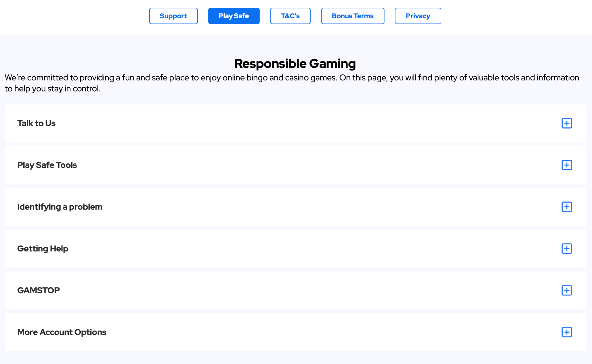 Bingo Stars Safer Gambling section Bingo Stars Safer Gambling section