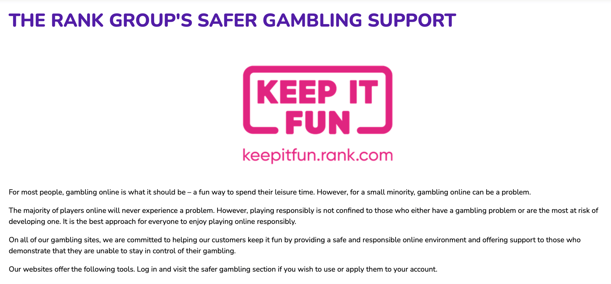 Mecca Bingo Safer Gambling section