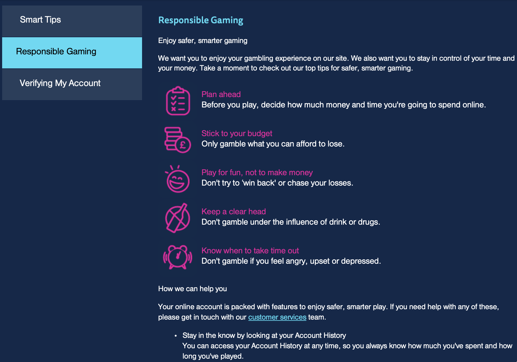 Fabulous Vegas Safer Gambling section Fabulous Vegas Safer Gambling section