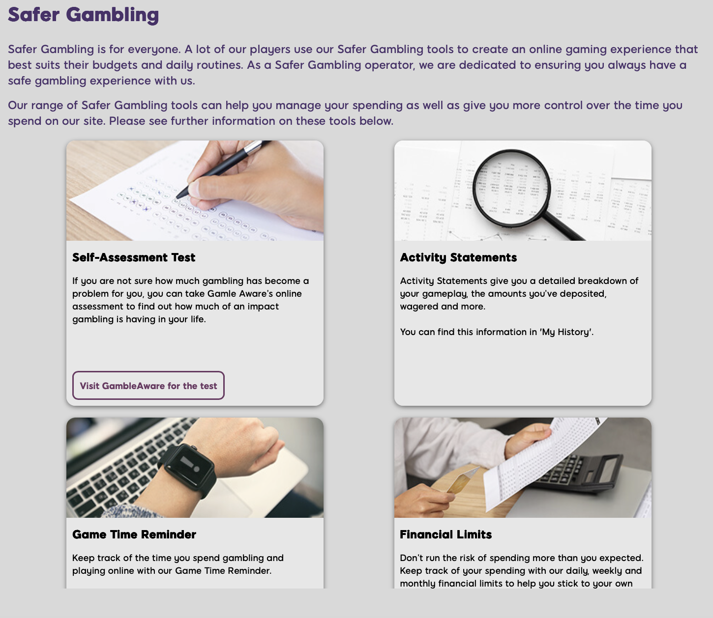 Bingo Storm Safer Gambling section