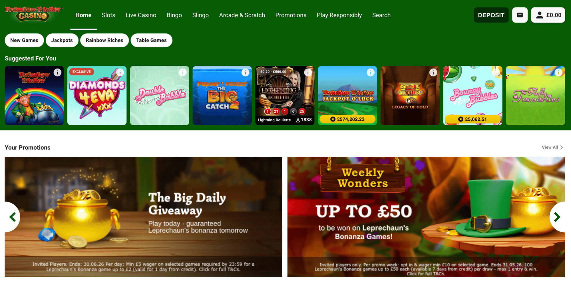 Rainbow Riches Casino homepage Rainbow Riches Casino homepage