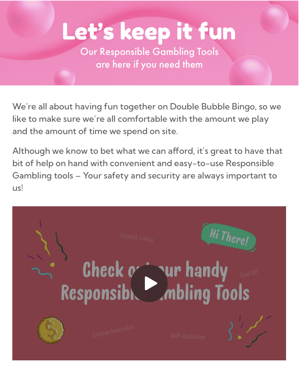 Double Bubble Bingo safer gambling section