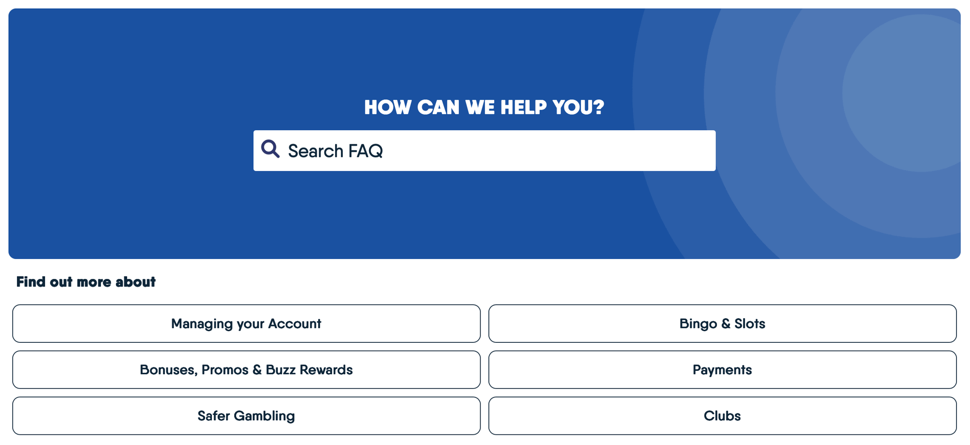 Buzz Bingo help centre