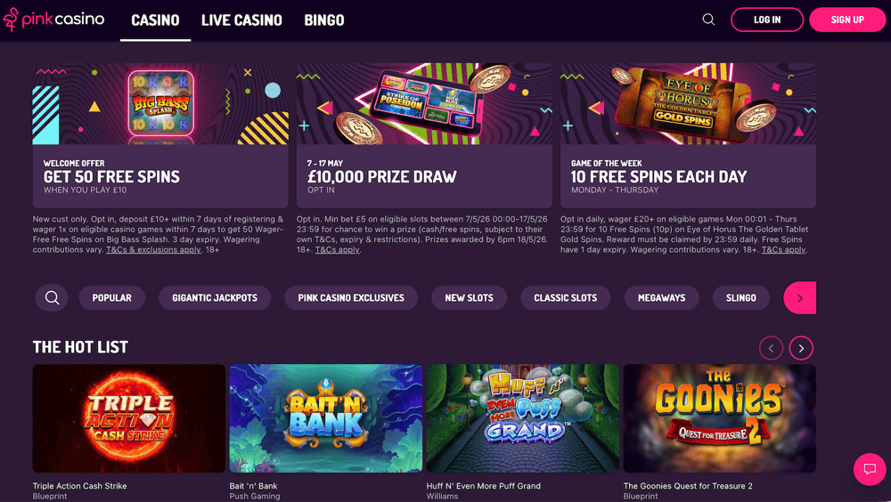 Pink Casino homepage Pink Casino homepage