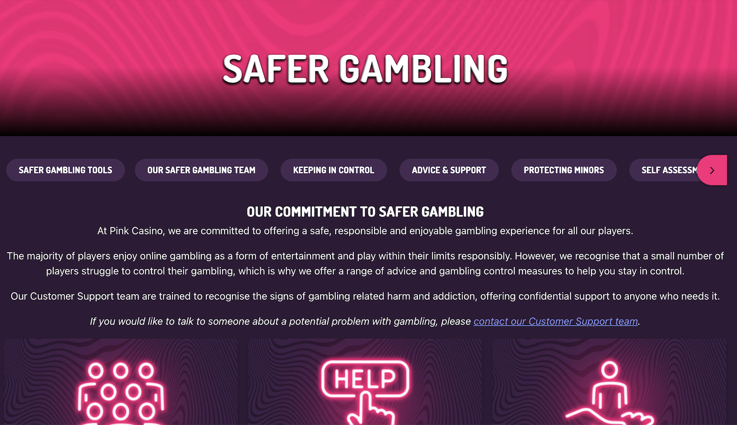 Pink Casino Safer Gambling section Pink Casino Safer Gambling section