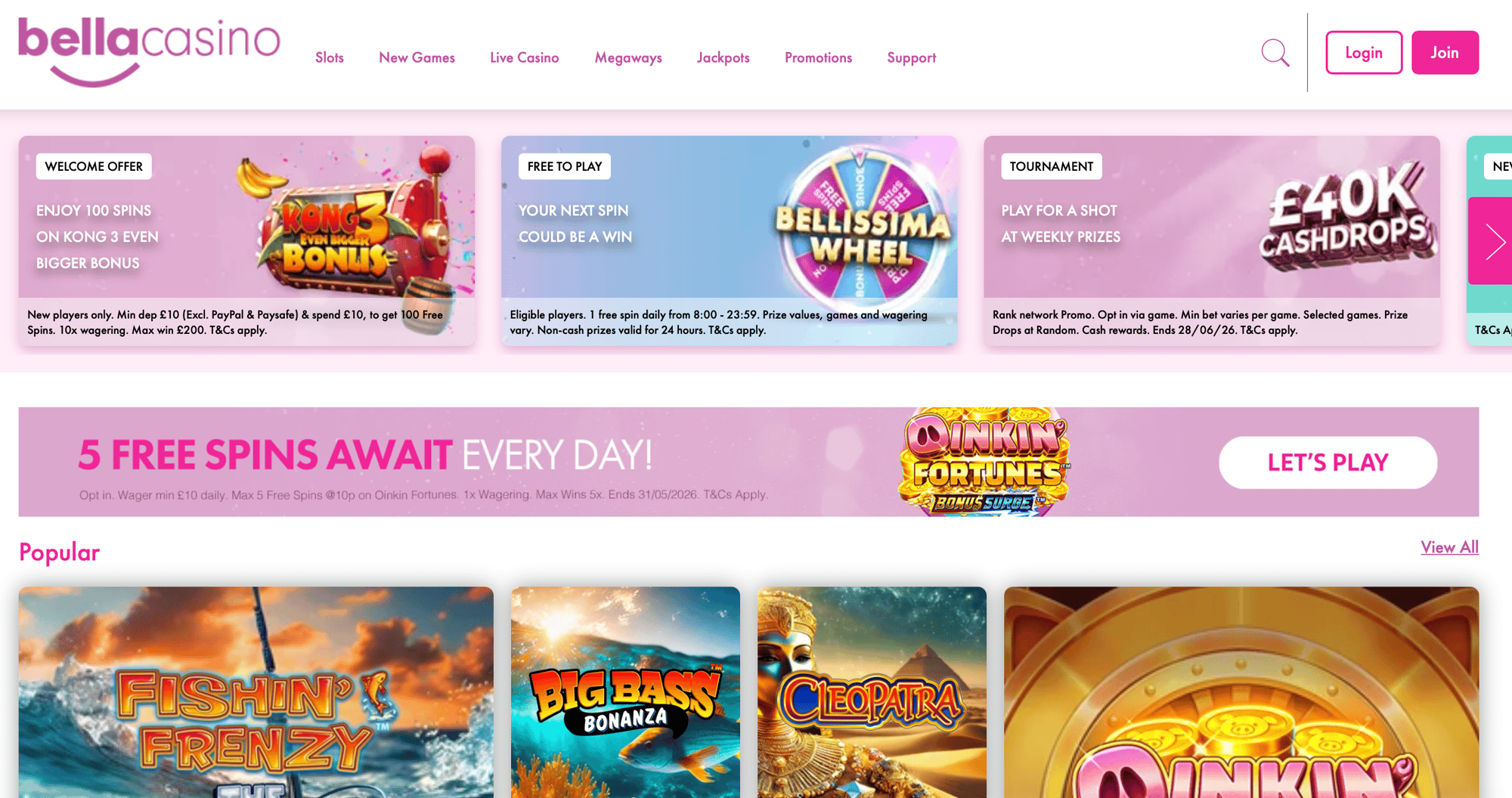 Bella Casino homepage