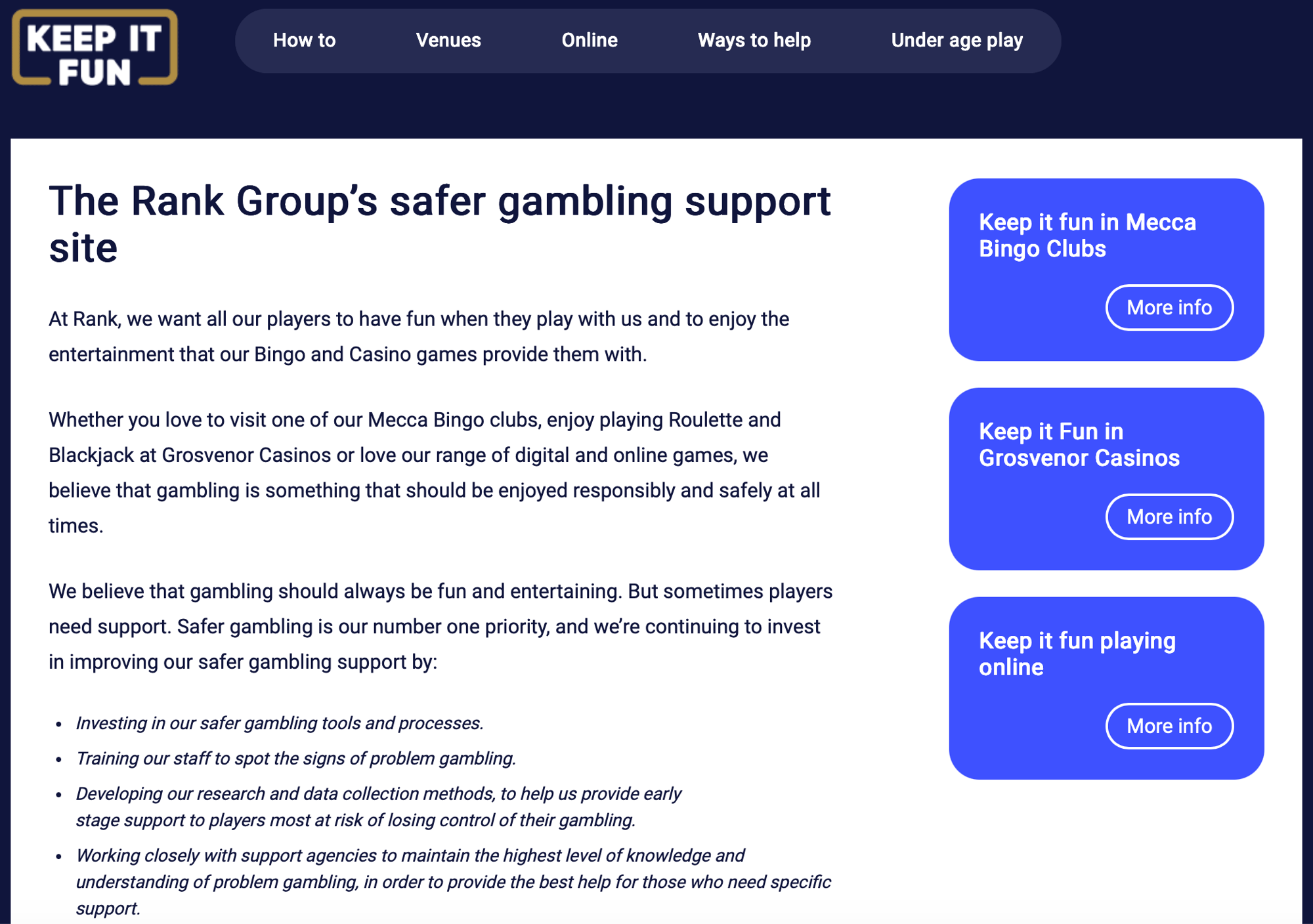 Bella Casino Safer Gambling page (general Rank Group portal)